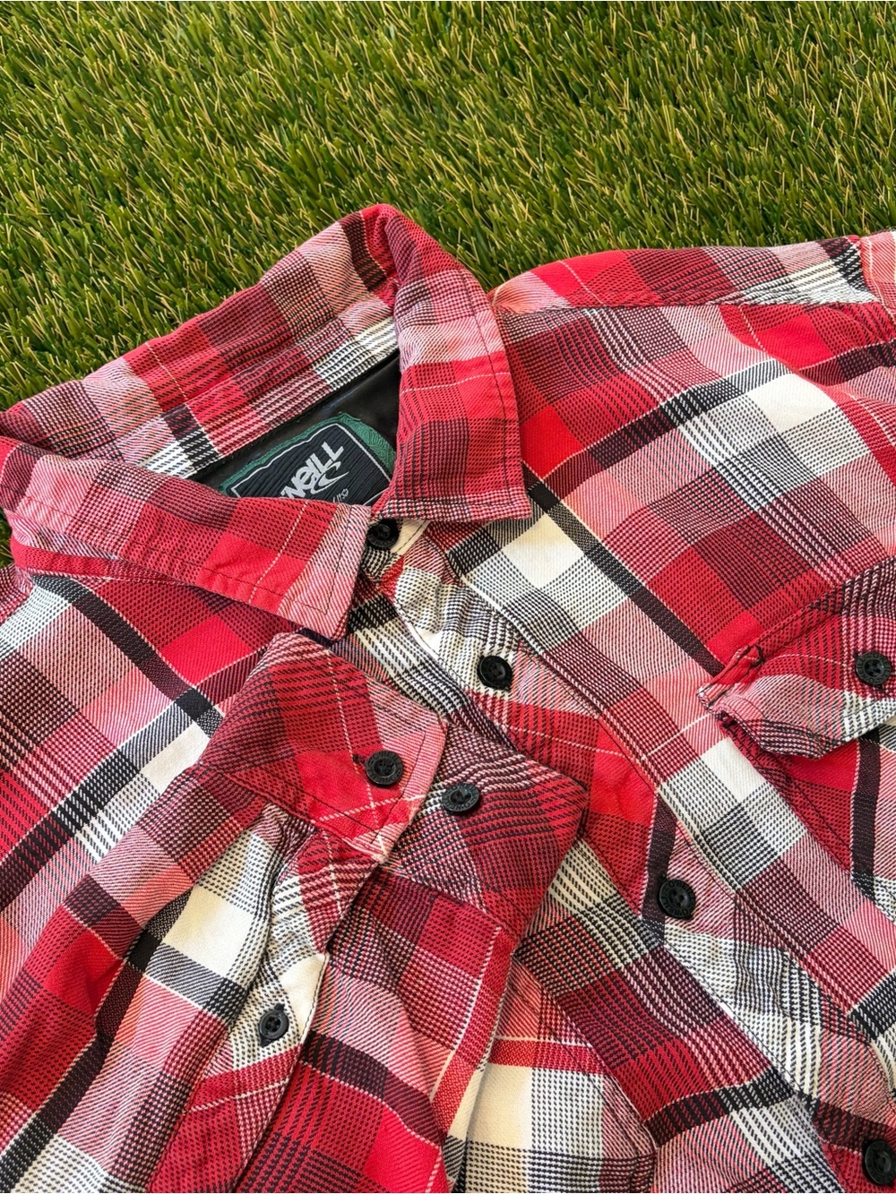 Vintage O'Neill Red Plaid Flannel Button Down Long Sleeve Shirt Size XL